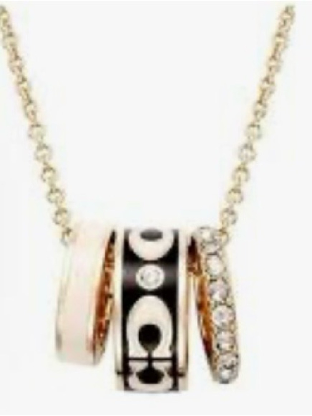 COACH Gold-Tone Multi-Charm Pendant Necklace with White Accent